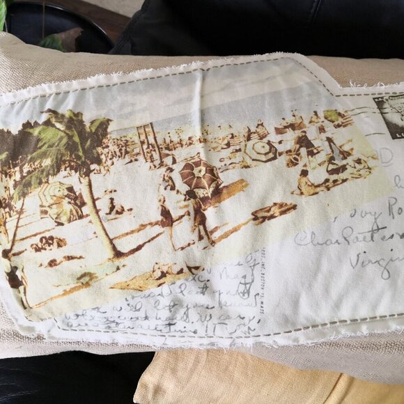 Pottery Barn Postcard Patch Lumbar Pillow 16"x26" - Picture 2 of 7